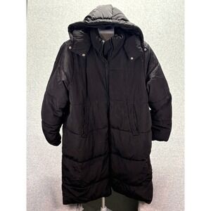 HM Divided Black Hooded Puffer Coat Longline Winter Jacket Medium